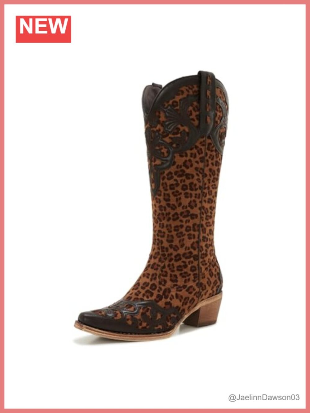 Knee High Leopard Cowgirl Boots PU Mid Heel Pull On Western